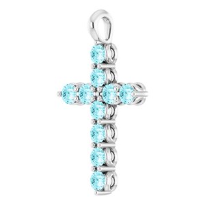 Platinum Natural Blue Zircon Cross Pendant
