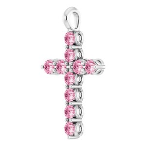 Sterling Silver Natural Pink Tourmaline Cross Pendant