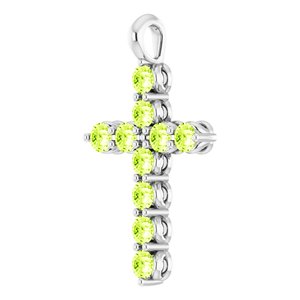 14K White Gold Natural Peridot Cross Pendant