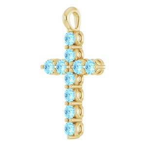 14K Yellow Gold Natural Aquamarine Cross Pendant