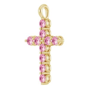 14K Yellow Gold Natural Pink Tourmaline Cross Pendant