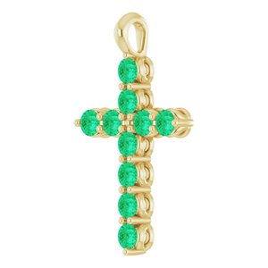 14K Yellow Gold Natural Emerald Cross Pendant