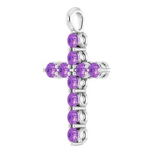 14K White Gold Natural Amethyst Cross Pendant