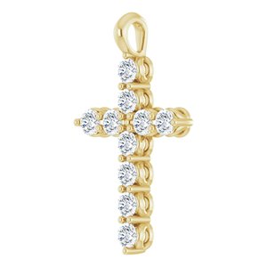 14K Yellow Gold Natural White Sapphire Cross Pendant