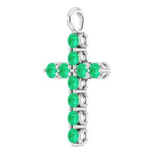 14K White Gold Lab-Grown Emerald Cross Pendant