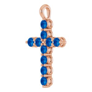 14K Rose Gold Natural Blue Sapphire Cross Pendant