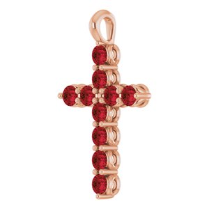 14K Rose Gold Natural Mozambique Garnet Cross Pendant