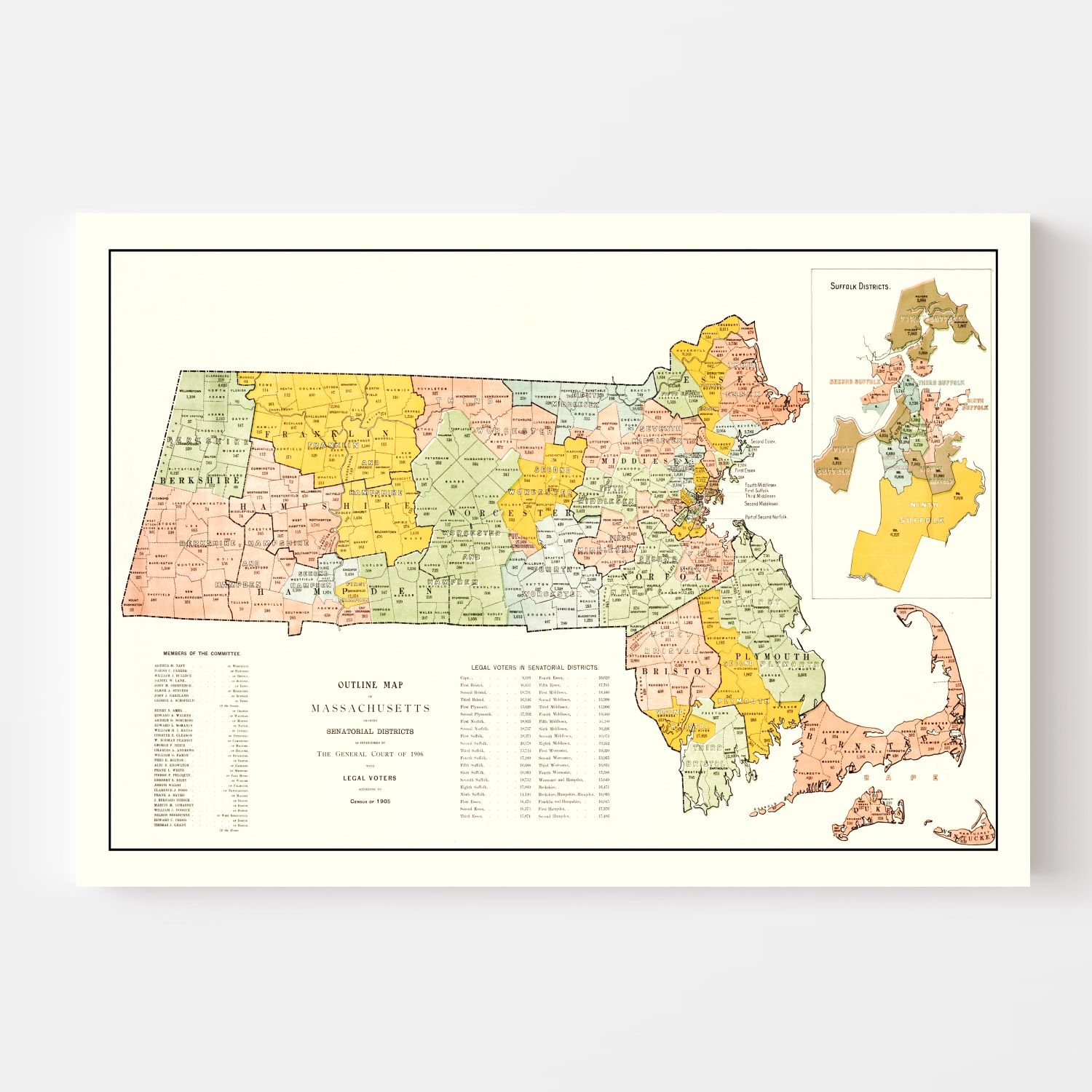 Vintage Map of Massachusetts 1906