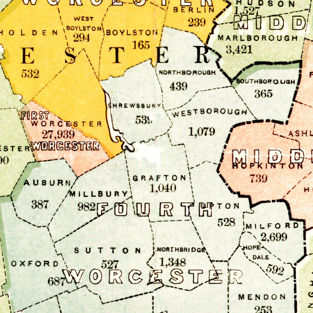 Vintage Map of Massachusetts 1906