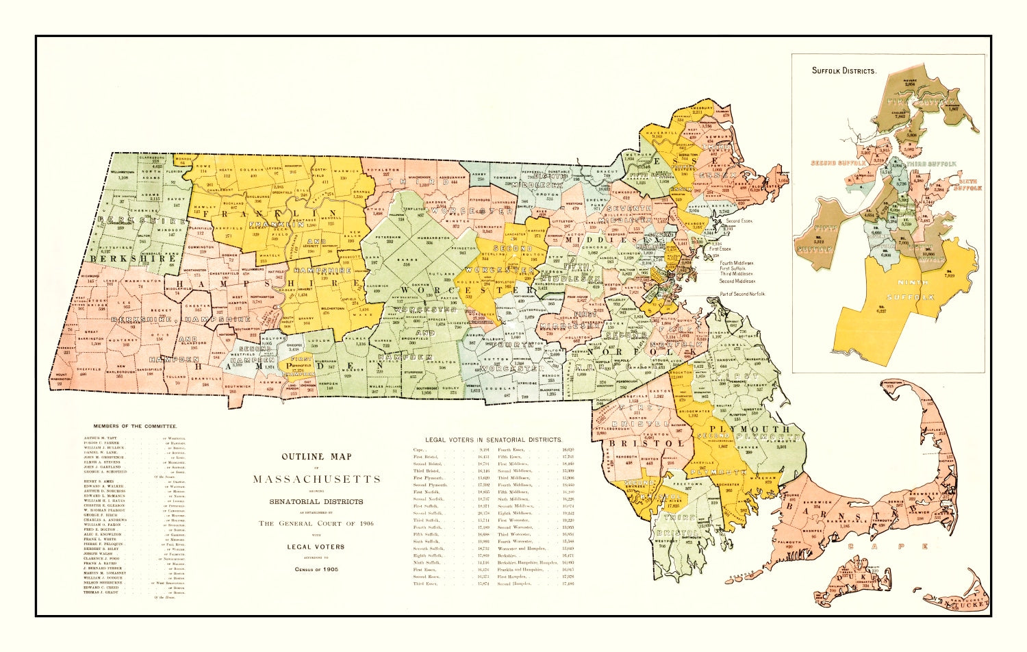 Vintage Map of Massachusetts 1906