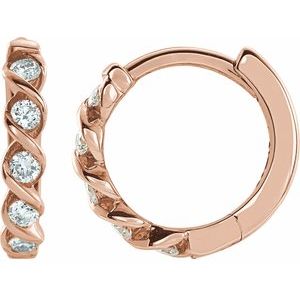 14K Rose Gold 1/10 CTW Lab-Grown Diamond 9 mm Hoop Earrings