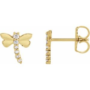 14K Yellow Gold .08 CTW Natural Diamond Dragonfly Earrings