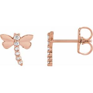 14K Rose Gold .08 CTW Natural Diamond Dragonfly Earrings