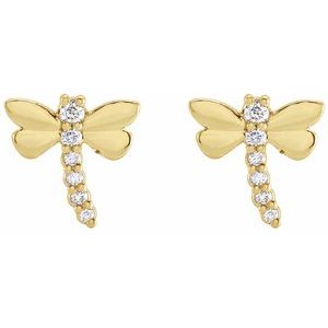 14K Yellow Gold .08 CTW Natural Diamond Dragonfly Earrings – image 2