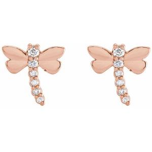 14K Rose Gold .08 CTW Natural Diamond Dragonfly Earrings – image 2
