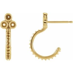 14K Yellow Gold Accented Bezel-Set J-Hoop Earring Mounting