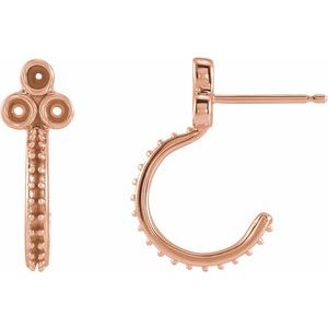 14K Rose Gold Accented Bezel-Set J-Hoop Earring Mounting