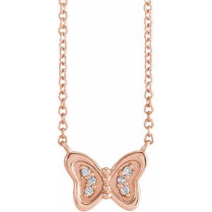 14K Rose Gold .025 CTW Natural Diamond Butterfly 16" Necklace