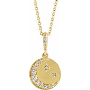 14K Yellow Gold 1/10 CTW Natural Diamond Crescent Moon 16-18" Necklace