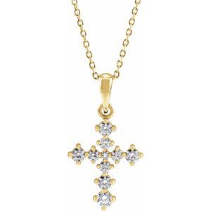 14K Yellow Gold 3/8 CTW Natural Diamond Cross 16-18" Necklace