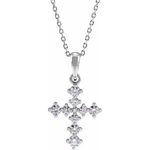Platinum 3/8 CTW Natural Diamond Cross 16-18" Necklace