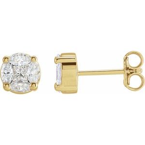 14K Yellow Gold 3/4 CTW Natural Diamond Cluster Earrings