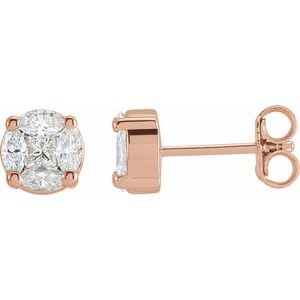 14K Rose Gold 3/4 CTW Natural Diamond Cluster Earrings