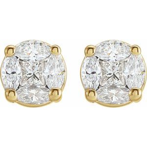 14K Yellow Gold 3/4 CTW Natural Diamond Cluster Earrings – image 2