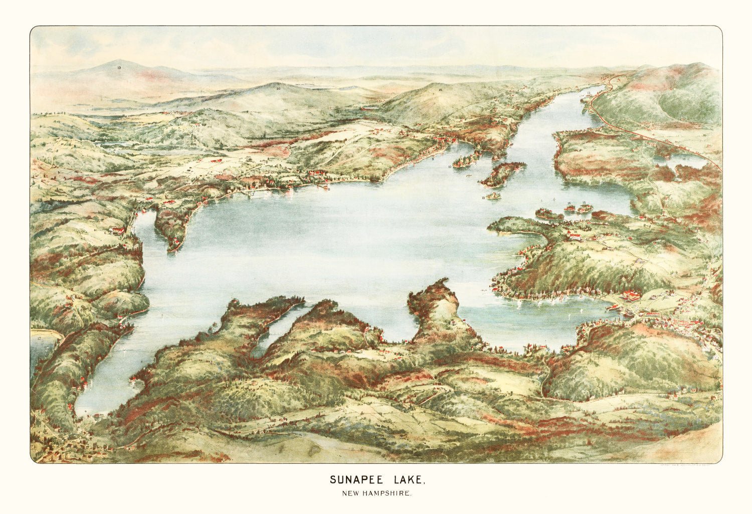 Vintage Map of Sunapee Lake, 1905