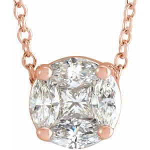 14K Rose Gold 1/3 CTW Natural Diamond Cluster 16-18" Necklace