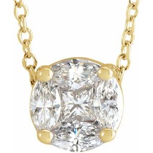 14K Yellow Gold 1/3 CTW Natural Diamond Cluster 16-18" Necklace