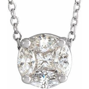 14K White Gold 1/3 CTW Natural Diamond Cluster 16-18" Necklace