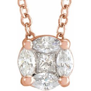 14K Rose Gold 1/6 CTW Natural Diamond Cluster 16-18" Necklace