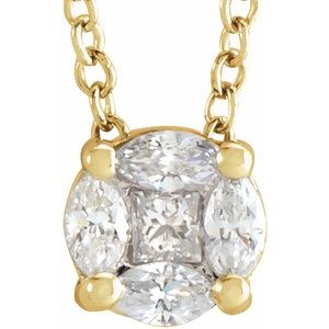 14K Yellow Gold 1/6 CTW Natural Diamond Cluster 16-18" Necklace