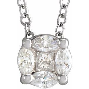 14K White Gold 1/6 CTW Natural Diamond Cluster 16-18" Necklace