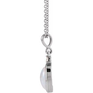 14K White 10x8 mm Natural White Opal & .03 CT Natural Diamond 16-18" Necklace