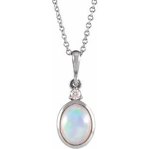 Platinum 6x4 mm Natural Ethiopian Opal & .015 CT Natural Diamond 16-18" Necklace
