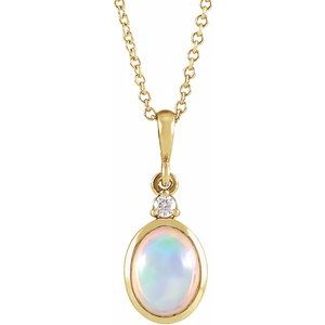 14K Yellow Gold 6x4 mm Natural Ethiopian Opal & .015 CT Natural Diamond 16-18" Necklace