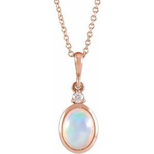 14K Rose 8x6 mm Natural Ethiopian Opal & .03 CT Natural Diamond 16-18" Necklace
