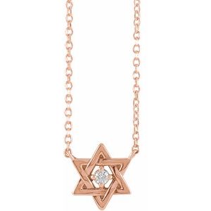 14K Rose Gold .03 CT Natural Diamond Star of David 16" Necklace