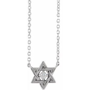14K White .03 CT Natural Diamond Star of David 16" Necklace