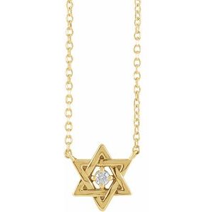 14K Yellow Gold .03 CT Natural Diamond Star of David 16" Necklace