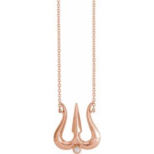 14K Rose Gold .03 CT Natural Diamond Shiva Trishula 16" Necklace