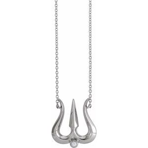 Sterling Silver .03 CT Natural Diamond Shiva Trishula 18" Necklace