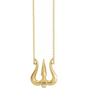 14K Yellow Gold .03 CT Natural Diamond Shiva Trishula 16" Necklace