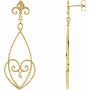 14K Yellow Gold 1/10 CTW Natural Diamond Fleur-de-lis Earrings