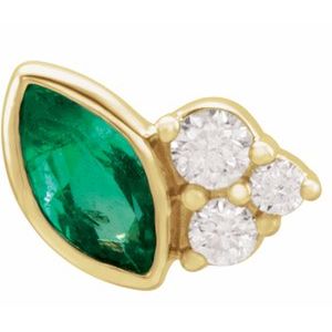 14K Yellow Gold Natural Emerald & .03 CTW Natural Diamond Left Earring