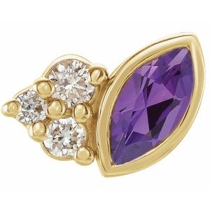 14K Yellow Gold Natural Amethyst & .03 CTW Natural Diamond Right Earring