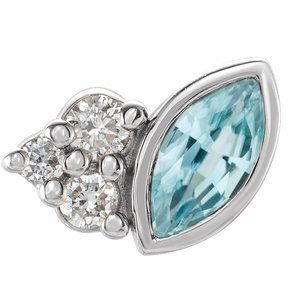 14K White Gold Natural Blue Zircon & .03 CTW Natural Diamond Right Earring