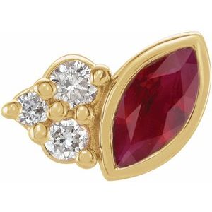 14K Yellow Gold Lab-Grown Ruby & .03 CTW Natural Diamond Right Earring
